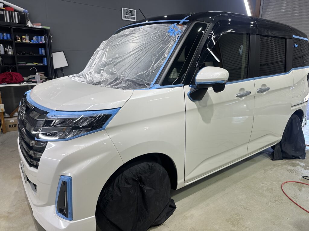 トヨタ ・ルーミーカスタム・鏡面磨き作業+セラミックコーティング+遮熱カーフィルム施工事例　富山市Ａ様