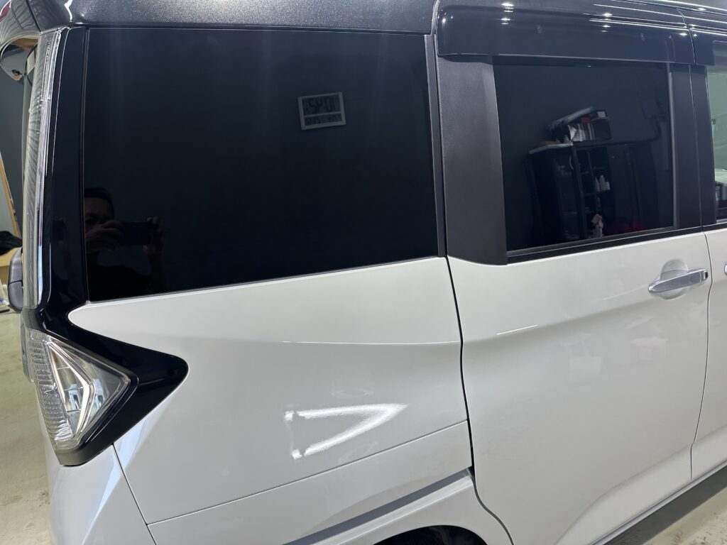 トヨタ ・ルーミーカスタム・鏡面磨き作業+セラミックコーティング+遮熱カーフィルム施工事例　富山市Ａ様