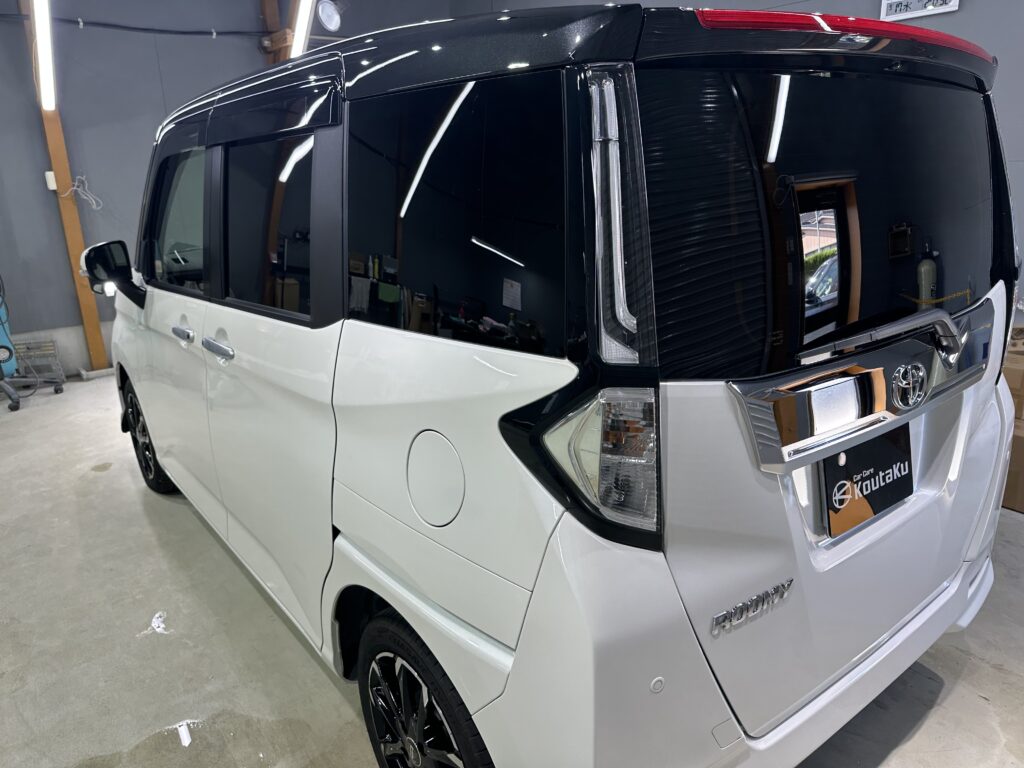 トヨタ ・ルーミーカスタム・鏡面磨き作業+セラミックコーティング+遮熱カーフィルム施工事例　富山市Ａ様